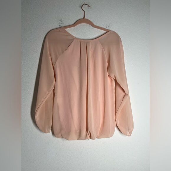Carnaby Peach Chiffon Blouse Ruffle Sleeve Size S Lined Made in Italy - Picture 2 of 8